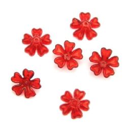 Transparent Plastic Beads Crystal Flower 16x6mm Hole 1.5mm Red - 50g