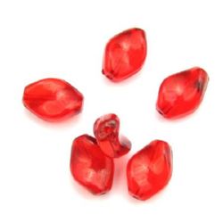 Margele cristal oval răsucit 15x11x11 gaură 1,5 mm roșu - 50 grame ~ 70 bucăți