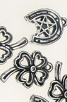 ASSORTED Metallized Plastic Pendants / Horseshoe and Clover, 20-25x16x3 mm, Hole: 2 mm, Silver -20 grams ~ 40 pieces