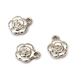 Shiny CCB Rose Pendant for DYI Jewelry Accessories, 16x13x5 mm, Hole: 2 mm, Silver - 20 grams ~ 50 pieces