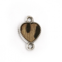 CCB Connecting Element / Heart with Textile Decoration, 22x15x4 mm, Hole: 3 mm -5 pieces