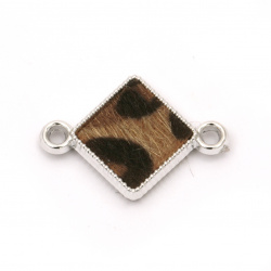 CCB Link Bead for DYI Jewelry Accessories / Rhombus with Textile Decoration, 28x20x4 mm, Hole: 3 mm -5 pieces