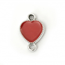 CCB Painted Heart, Connector Bead, 22x15x4 mm, Hole: 3 mm, Red -5 pieces
