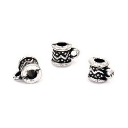 Cilindru metalic  margele cu inel cu margine neagră 11x8 mm gaură 4 mm argintiu -50 grame ~ 200 bucăți