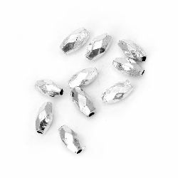 Faceted Plastic Tube Bead with Metal Coating, 8x4 mm, Hole: 1 mm, Silver -50 grams ~ 740 pieces