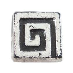 Metallized Plastic Bead / Square with Spiral Ornament, 8x8x3.5 mm, Hole: 1 mm, Old Silver -20 grams ~ 110 pieces