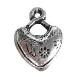 Plastic Metallized Heart Pendant, 22x17x7.5 mm, Hole: 2 mm, Silver -50 g ~ 88 pieces
