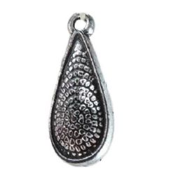 Metallized Plastic Drop Pendant, Old Silver Imitation, 21x10x6 mm hole 1.5 mm -50 g ~ 82 pieces