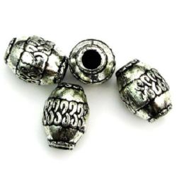 Plastic Metallized Oval Cylinder Bead, Old Silver Imitation, 20x15 mm, Hole: 6 mm -50 grams