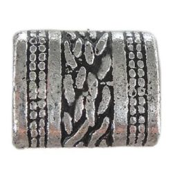 Metallized Engraved Cylinder Beads, 12x10x6 mm, Hole: 2.5 mm, Old Silver -50 grams ~ 105 pieces