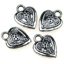 Plastic Heart Pendant with Metal Coating, Old Silver Imitation, 19x15 mm, Hole: 3 mm -50 grams ~ 80 pieces