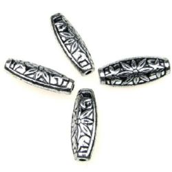 Metallized Plastic Oval Bead / Floral Ornament, 12x29 mm, Hole: 2.5 mm, Old Silver -50 grams ~ 37 pieces