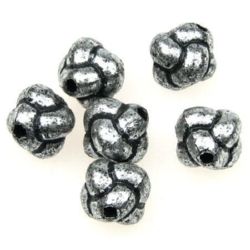 Plastic Bead with Metal Coating / Knot, 11 mm, Hole: 1 mm, Old Silver -50 grams