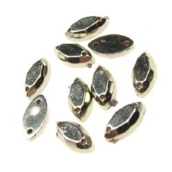 Oval CCB Bead, 11x6x3 mm, Two Holes x 1 mm, Silver -20 grams