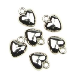 CCB Heart Pendant, 12x10x6 mm, Hole: 2 mm, Silver -50 pieces
