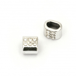 CCB Flattened Cylinder Bead with Crystals, 8x10x7.5 mm, Hole: 6x4 mm, Silver -10 pieces