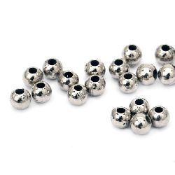 CCB Ball Bead, Metallized Spacer Bead, 4 mm, Hole: 1 mm, Silver -20 grams ± 670 pieces