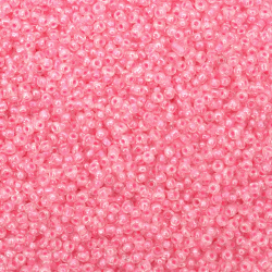 Glass Beads, 3 mm, Transparent with Glow-in-the-Dark Pink Thread - 50 grams