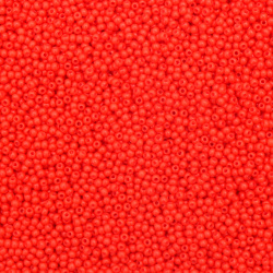 Мъниста стъклена тип чешка 2 мм плътна червена неон -15 грама ~2050 броя