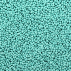 Мъниста стъклена тип чешка 2 мм плътна цвят аквамарин пастел -15 грама ~2050 броя