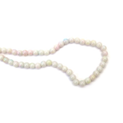 Mărgele din sticlă cu aspect de marmură – rotunde 8 mm (aprox. 100 buc.) – alb lăptos cu nuanțe roz pal și albastru – ideale pentru bijuterii handmade și decorațiuni