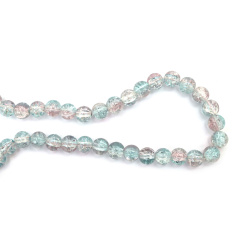 Mărgele din sticlă crăpată 10 mm – albastru transparent și roz cu nuanță mov, efect AB, gaură 1 mm, șirag ~85 buc., asortate – pentru bijuterii strălucitoare și proiecte DIY colorate