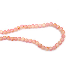 Mărgele din sticlă crăpată (crackle) mate – rotunde 10 mm (aprox. 85 buc.) – în tonuri delicate de alb și roz, asortate, cu accente culoare aurie – perfecte pentru bijuterii și creații romantice