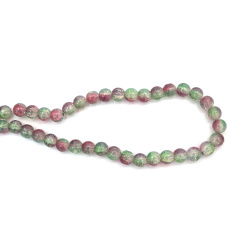 Glass Crackle Beads – 10 mm, Hole 1 mm, Transparent Pink and Green, Strand ~80 pcs – Ideal for Jewelry Making, Beading & Craft Projects