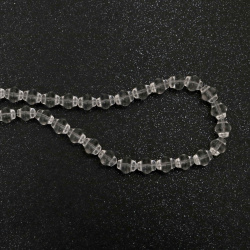 Mărgele din sticlă tip butoiaș delicate 8x9 mm – alb transparent, orificiu 1 mm, șirag ~78 bucăți – ideale pentru bijuterii elegante și creații handmade strălucitoare