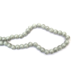 Mărgele din sticlă imitație marmură – 10 mm, gaură 1,5 mm, alb lăptos și gri cu accente culoare argintiu, șirag ~85 buc. – ideale pentru bijuterii handmade, beading și proiecte craft