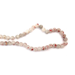 Charming Crackle Glass Beads Strand – 10 mm – Splattered White & Grey with Red Highlights and Golden Shine ~ 85 pcs – Great for Unique Jewelry & Decorative Projects