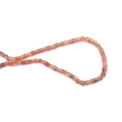 Mărgele cilindrice din sticlă pictată 6x12 mm – mix portocaliu și gri, gaură 2 mm, șirag ~65 buc – perfecte pentru bijuterii moderne și creații handmade unice
