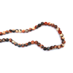 Mărgele din sticlă pulverizate artistic 8 mm – culori asortate: alb lăptos, gri și portocaliu închis, gaură 1 mm, șirag ~100 buc – perfecte pentru bijuterii moderne și designuri handmade unice