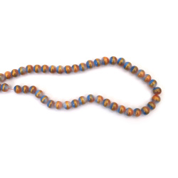 Mărgele din sticlă, 8 mm, gaură 1 mm, opace, mix piersică și albastru, cu contur auriu, șirag ~105 buc – ideale pentru confecționarea bijuteriilor, beading și proiecte craft/DIY