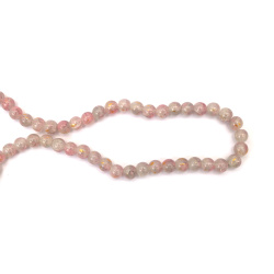 Glass Crackle Beads – 10 mm, Hole 1 mm, Painted Pale Gray and Pink with Gold Accent, Strand ~85 pcs – Ideal for Jewelry Making, Beading & Craft Projects