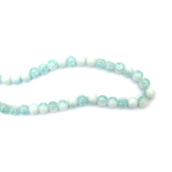 Mărgele din sticlă crackle – 10 mm, gaură 1 mm, transparent alb și albastru, cu vopsea albă, șirag ~85 buc – ideale pentru bijuterii handmade, mărgelit și proiecte craft