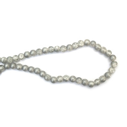 Șir de mărgele de sticlă CRACKLE bilă 10 mm gaură 1 mm culoare transparentă alb cu vopsea argintie ~85 bucăți