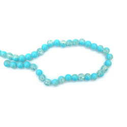Artistic Crackle Glass Beads 10 mm – Transparent White with Blue Paint, Hole 1 mm, Strand ~85 pcs – Perfect for Creating Elegant Jewelry & Unique Handmade Designs