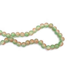 Matte Crackle Glass Beads 10 mm, Peach, White & Green with Gold Accent, Hole 1 mm, ~85 pcs – For Jewelry & Crafts