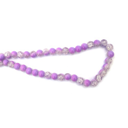 Charming Crackle Glass Beads 10 mm – Transparent White with Pink & Purple Paint, Hole 1 mm, Strand ~85 pcs – Perfect for Creating Romantic Jewelry & Artistic Handmade Designs