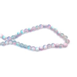 Delicate Painted Glass Beads 10 mm – Transparent White, Pink & Blue with White Paint, Hole 1 mm, Strand ~85 pcs – Perfect for Creating Soft, Romantic Jewelry