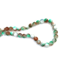 Artistic Painted Glass Beads 10 mm – Transparent White, Brown & Green with White Paint, Hole 1 mm, Strand ~85 pcs – Perfect for Creating Natural Jewelry