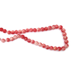 Glass Crackle Beads – 10 mm, Hole 1 mm, Painted White and Red with Gold Accent, Strand ~85 pcs – Ideal for Jewelry Making, Beading & Craft Projects