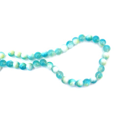 Artistic Painted Glass Beads 10 mm – Transparent Blue & Yellow with White Paint, Hole 1 mm, Strand ~85 pcs – Perfect for Creating Vibrant Jewelry