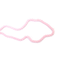 Mărgele delicate din sticlă, imitație de jad, 6 mm – roz deschis, gaură 1 mm, șirag ~145 buc – ideale pentru bijuterii romantice și creații handmade elegante