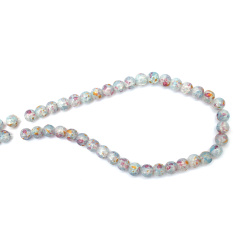 Painted Crackle Glass Beads 10 mm, White with Fuchsia & Blue and Gold Accent, Hole 1 mm, ~85 pcs – For Jewelry & Crafts