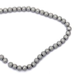 Glass beads strands for jewelry making, rough ball 8~8.5x7.5~8 mm hole 1.5 mm gray ~ 106 pieces