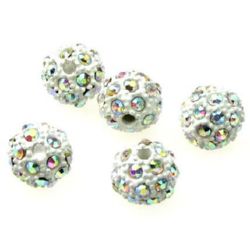 Shimmering Shambhala metal charm bead with crystals 12 mm hole 2.5 mm white