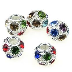 Shambhala bead, metal ball with various colors crystals 12x10 mm hole 4 mm