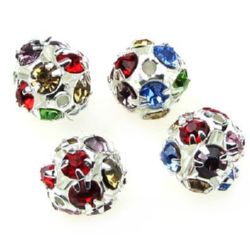 Shambhala metal bead with colorful crystals 10 mm hole 1.5 mm mix